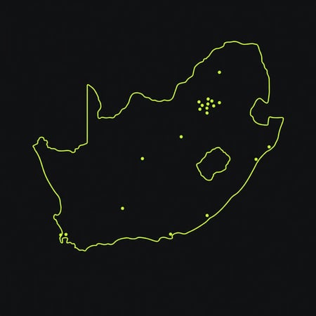 Map of South Africa with FXDE stockist locations marked